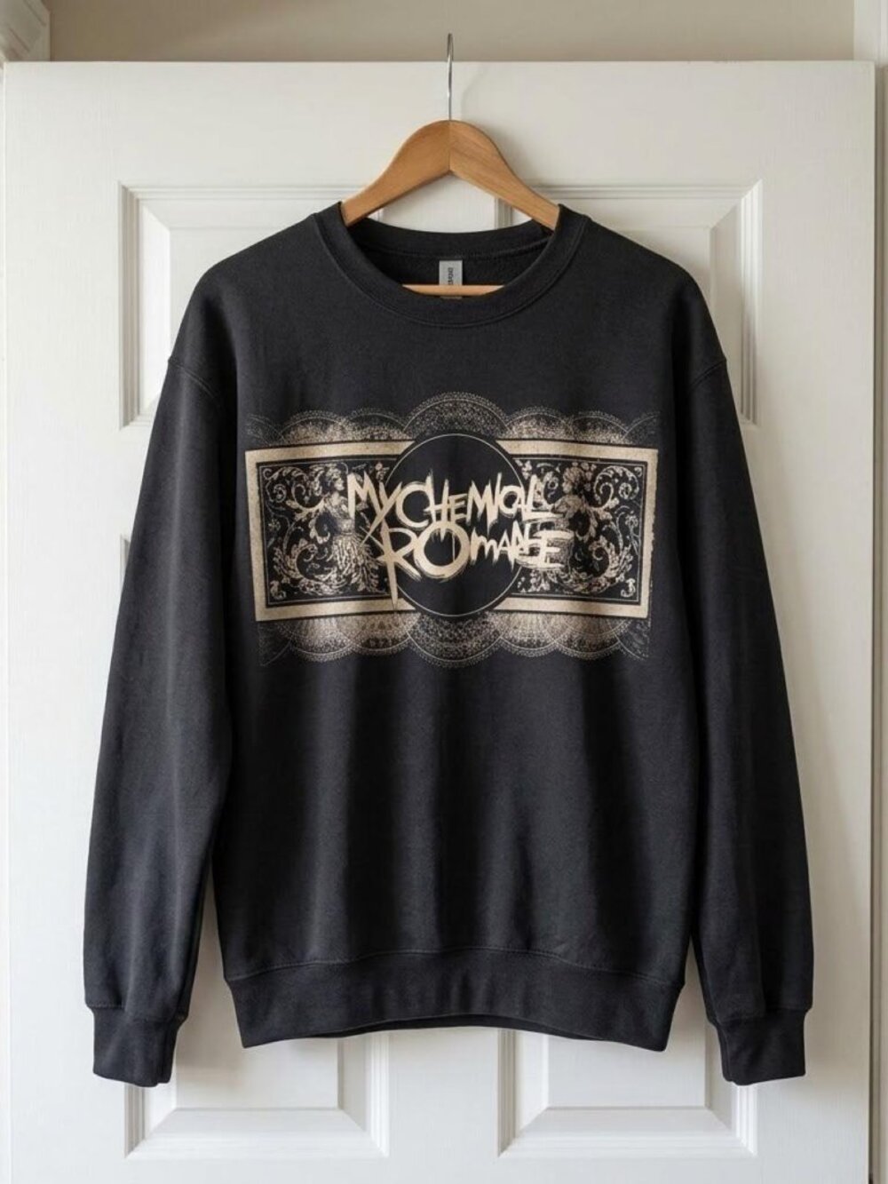 Ornate Alternative Graphic Crewneck Sweatshirt – Black Statement Pullover